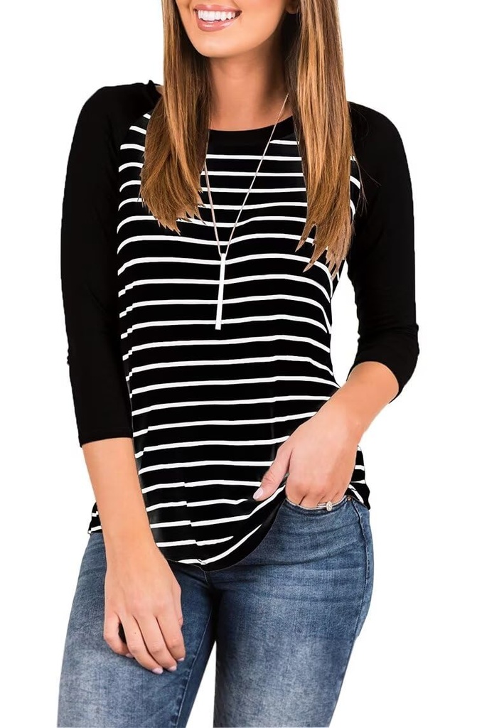 LACOZY Womens Crew Neck 3/4 Sleeve Tops Loose Fit Shirts Casual Solid Basic Tees Shirts Blo