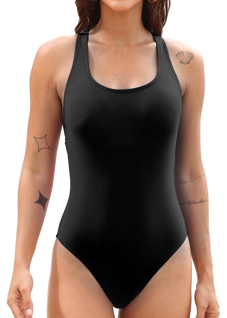Vevarble Swimming Costume Women Sporty Cross Back One Piece Swimsuit Athletic Scoop Neck Sw