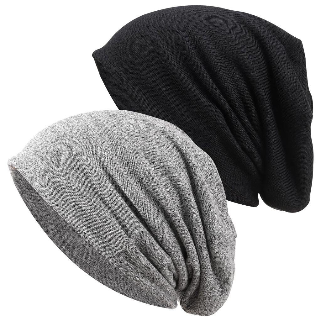 ViEinkaufen 2 Pack Slouch Beanie Hat for Women Men, Knit Slouchy Winter Cap Stretchy Skull