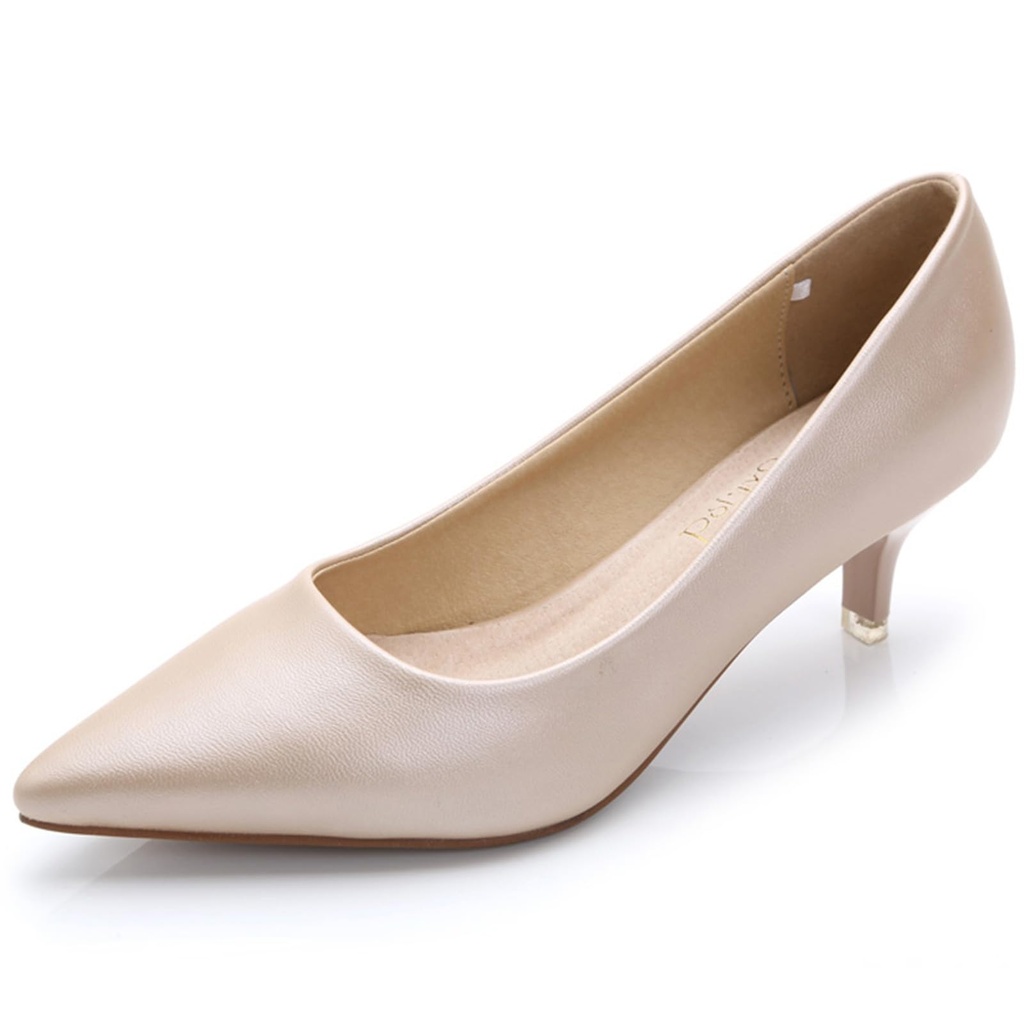 WUIWUIYU Women's Girls' Fashion Pointed Toe Kitten Heel Pump Shoes Size 6 Gold Biege