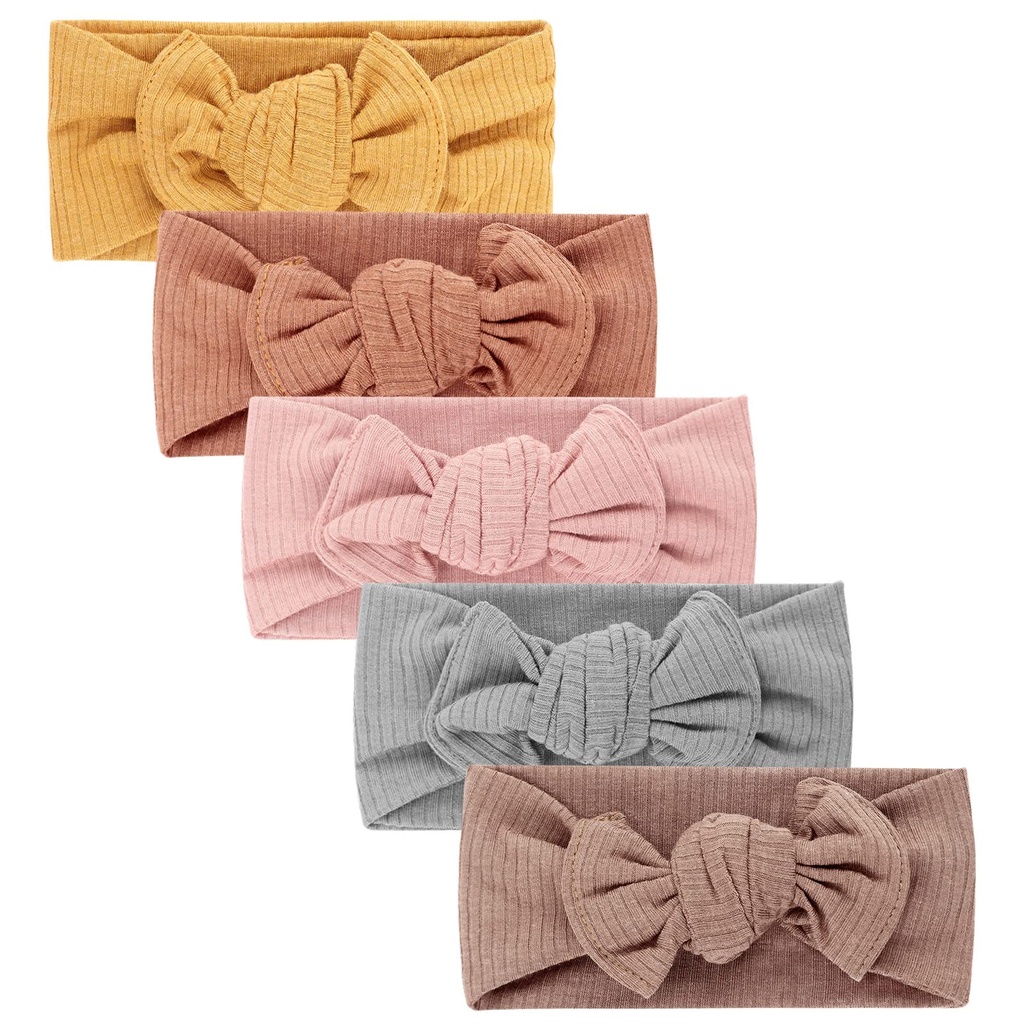 DRESHOW 5 Pack Baby Girl Nylon Headbands Newborn Infant Toddler Hairbands and Bows Child Ha
