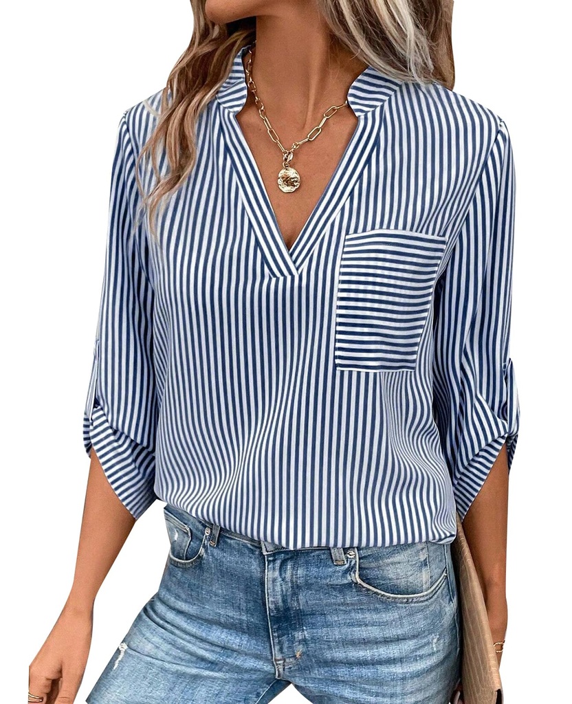 MINTLIMIT Women's Striped Blouses 3/4 Sleeve V Neck Shirt Top Summer Casual Tunic Tops with