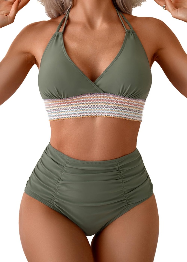 Bikini Sets for Women Halter Deep V Neck Swimwear Backless High Waisted Two-Piece Swimwear
