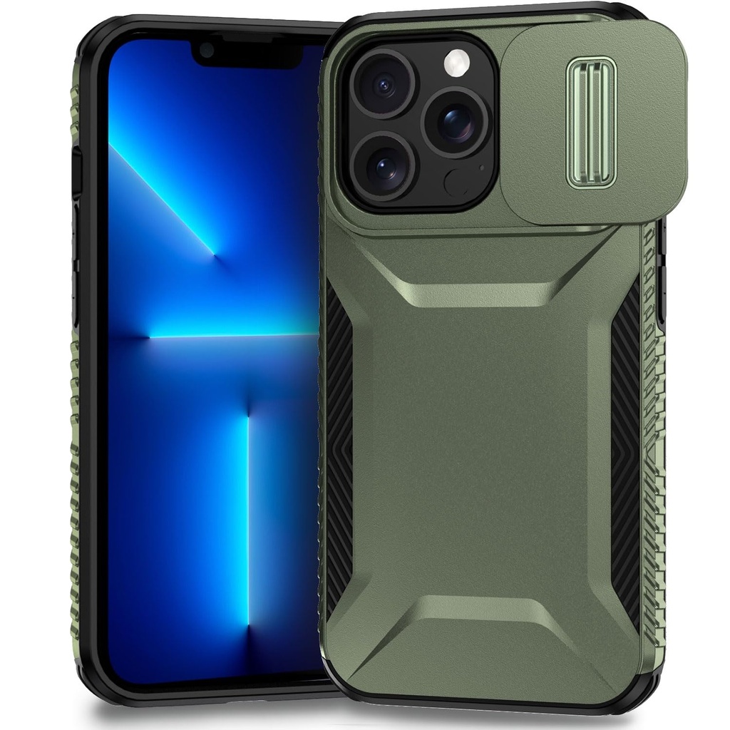 Yerebel Case for iPhone 13 Pro Case 6.1" Apple 13 Pro Case with Slide Camera Cover, Militar