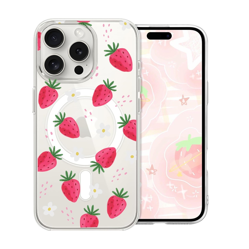 DiyGody for iPhone 14 Pro Max Magnetic Case [Compatible for MagSafe], Cute Strawberry Flowe