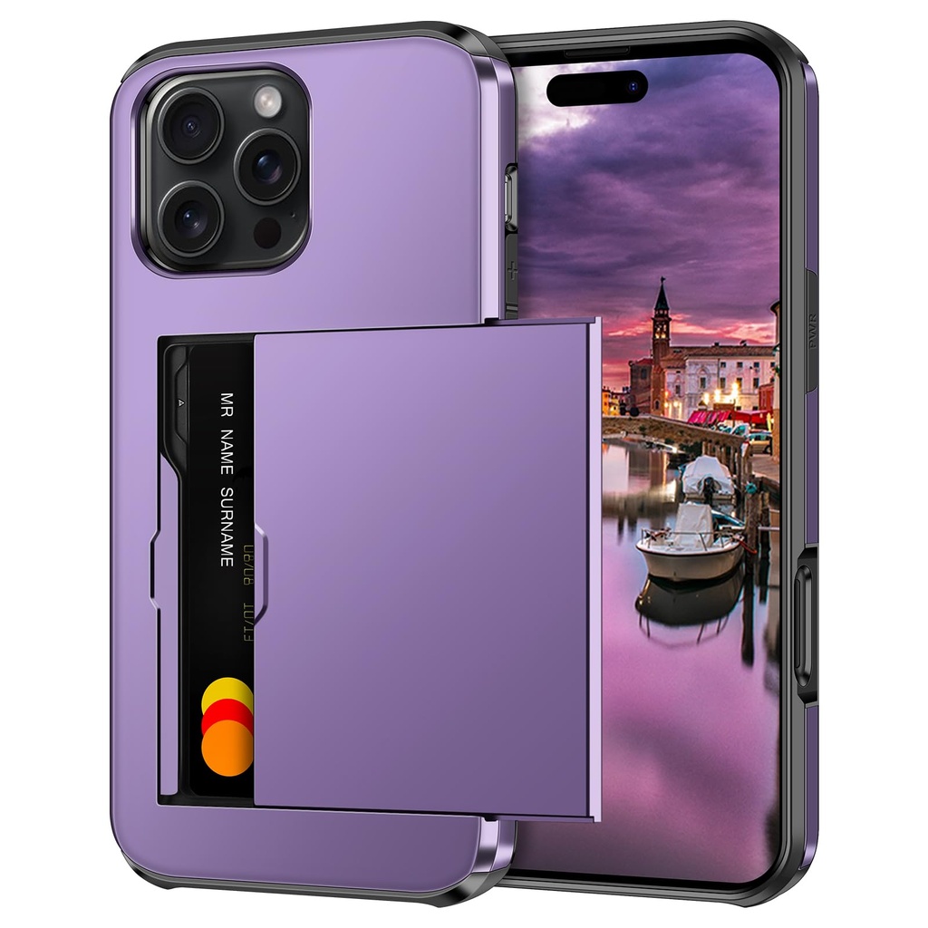 Coolden for iPhone 16 Pro Case with Card Holder Armor Shockproof Case Heavy Duty Protective
