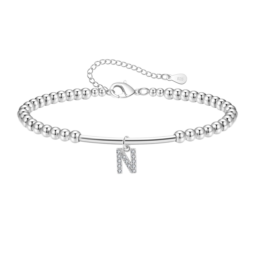 Hcvone Silver Bracelet For Women Girls 925 Silver Initial Letter Bracelets With Cubic Zirco