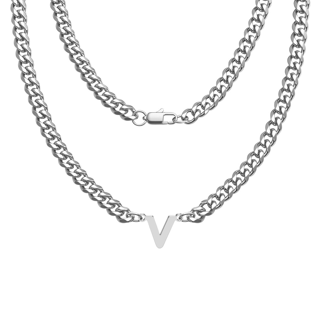 Hcvone Silver Sturdy Cuban Chain Necklace For Men Boys 18'' Length Initial A-Z Letter Neckl