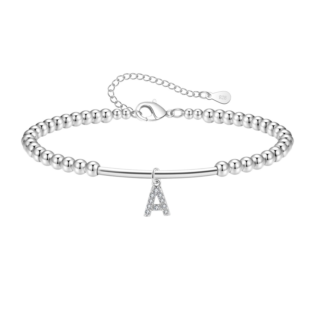 Hcvone Silver Bracelet For Women Girls 925 Silver Initial Letter Bracelets With Cubic Zirco