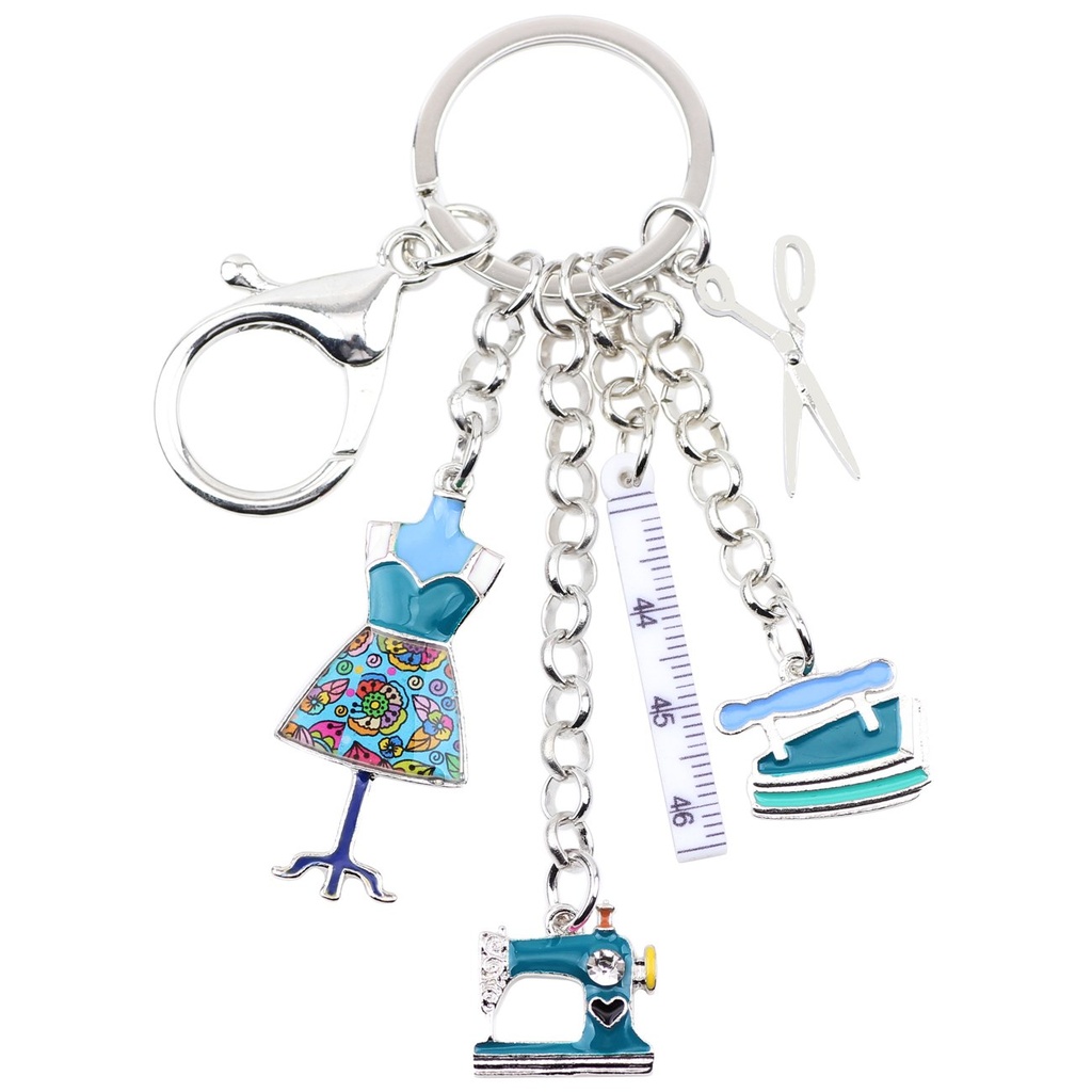 WEVENI Alloy Sewing Machine Keychain Scissors Ruler Iron Jewelry Enamel Charms For Women Gi