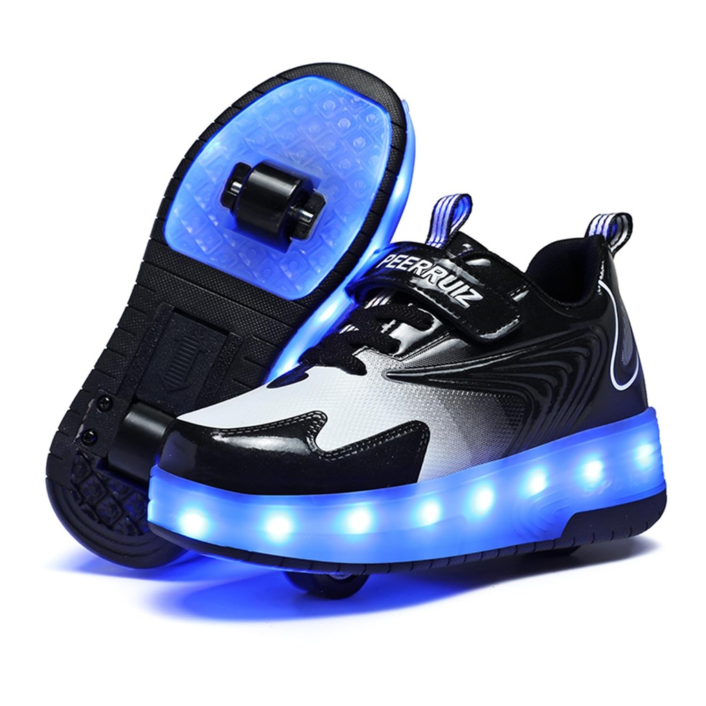 Unisex Kids LED USB Rechargeable Colorful Lights Trainer Roller Skates Shoes Green EU 37 UK 4
