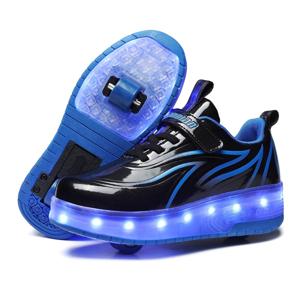 Unisex Kids LED USB Rechargeable Colorful Lights Trainer Roller Skates Shoes Blue EU 36 UK 3