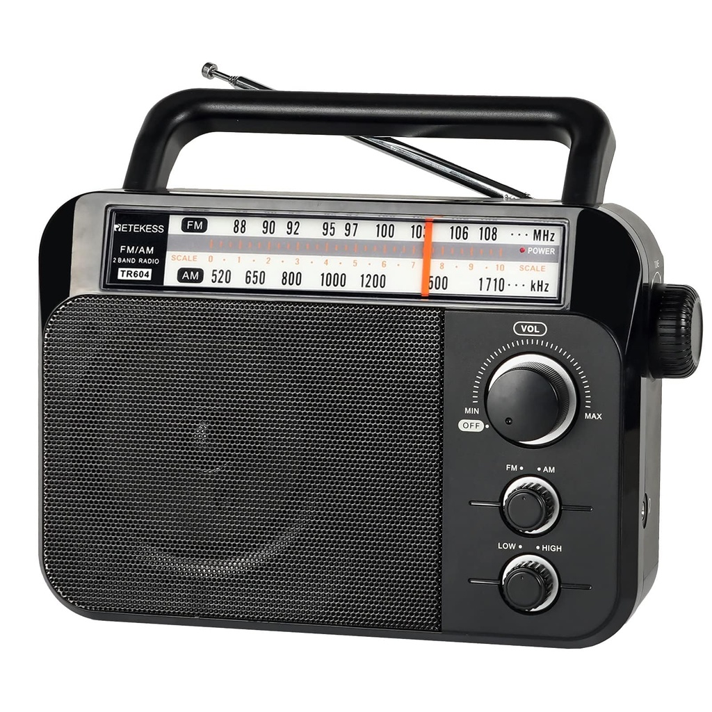 Retekess TR604 Portable Radio,Radios Mains and Battery,FM AM Radio,Large Display and Knob,L
