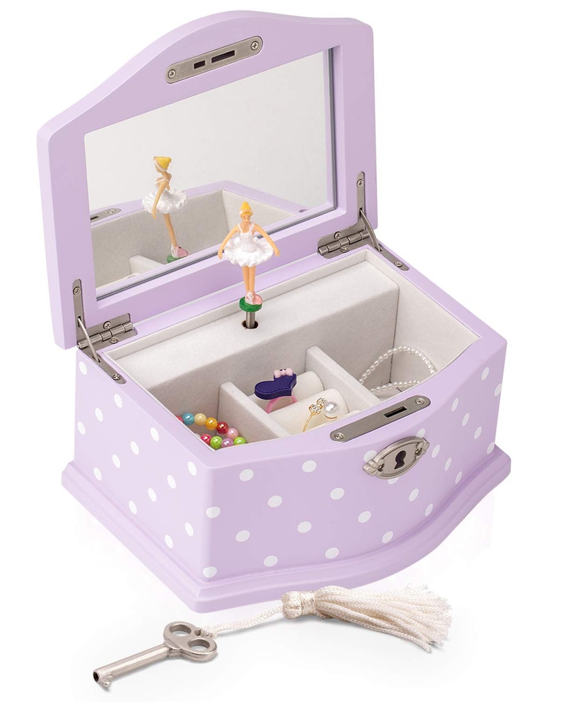 Art Lins Elle Ballerina Music Jewelry Box with Lock, Wooden Keepsake Box with Wind Up Music