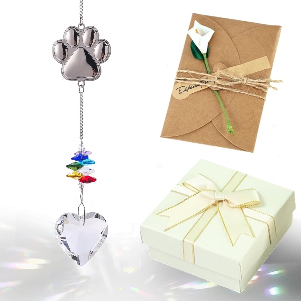 Vencede Pet Paw Print Memorial Gifts Crystal Suncatcher, Thoughtful Dogs and Cats Remembrance