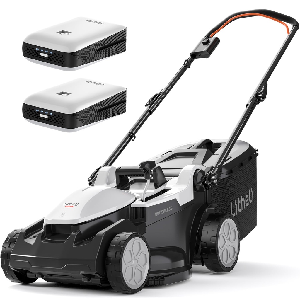 Litheli Cordless Lawnmower, 40V/37cm Cutting Width, Brushless Motor, Battery Lawn Mower, 6 C