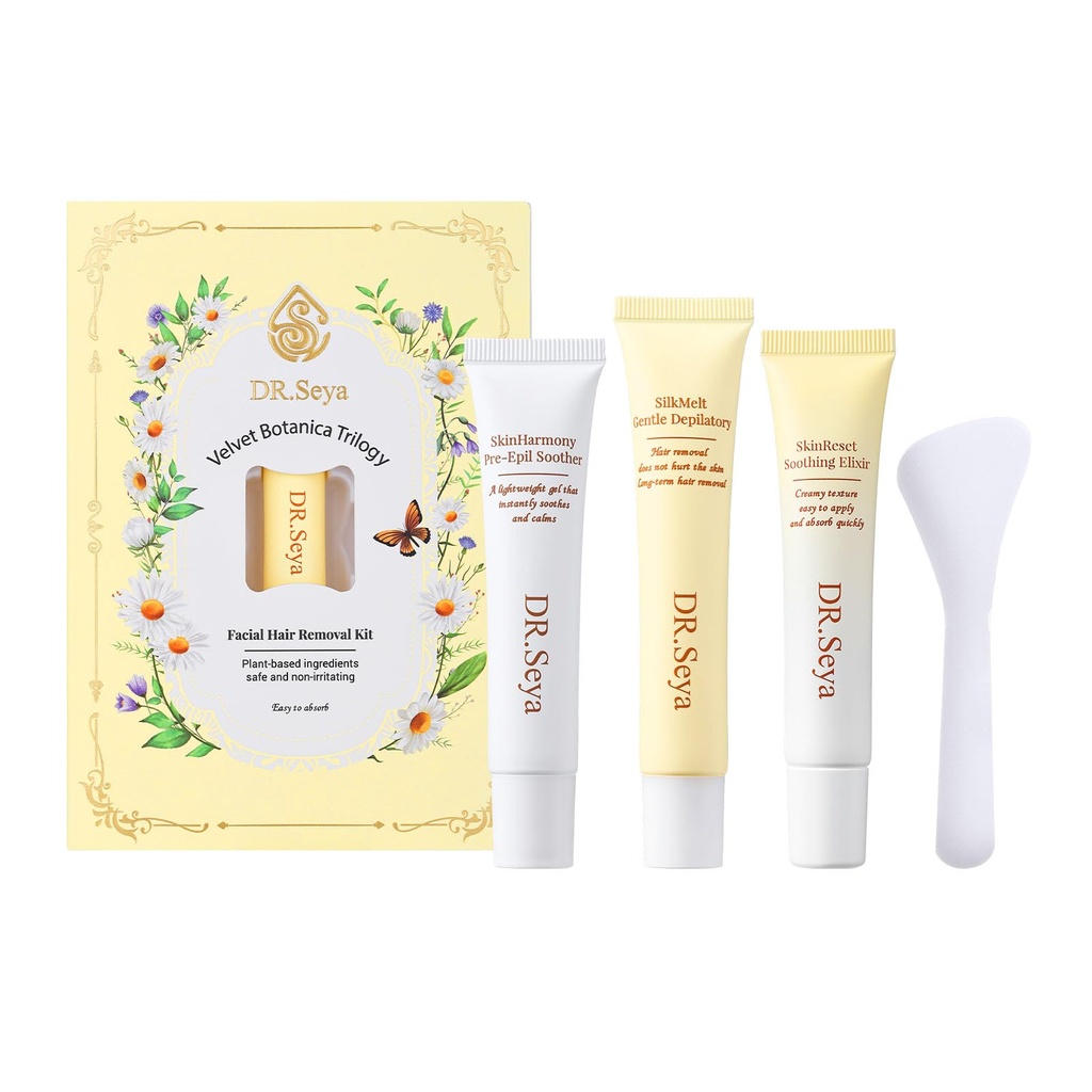 Facial Hair Removal Kit for Women Ã¢Â€Â“ 3-Step Botanical Depilatory Set with Pre-Epil Gel,