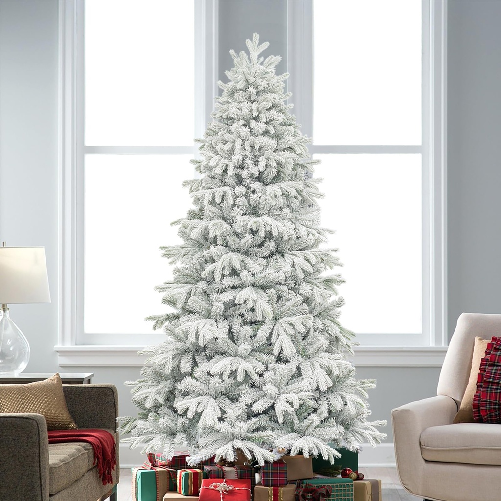 KI Store 7ft Flocked Christmas Tree Unlit Realistic Downswept Artificial Hinged Christmas F