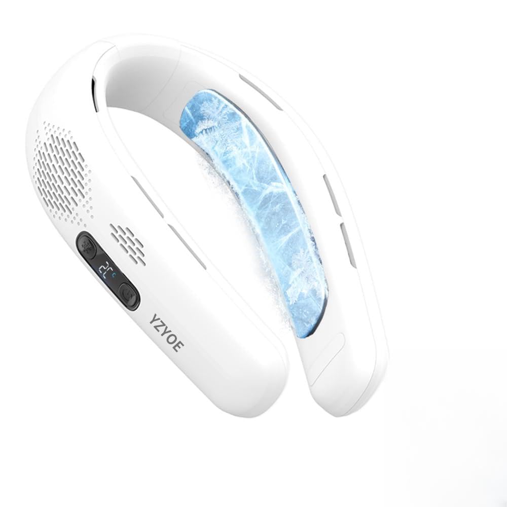 YZYOE Multi functional rechargeable neck fan with double-sided cooling, portable silent 