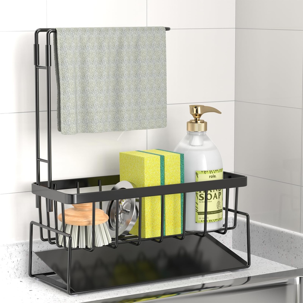 ViviDreamore Kitchen Sink Organizer Sponge Holder, Kitchen Sink Organizer with Towel Rack,