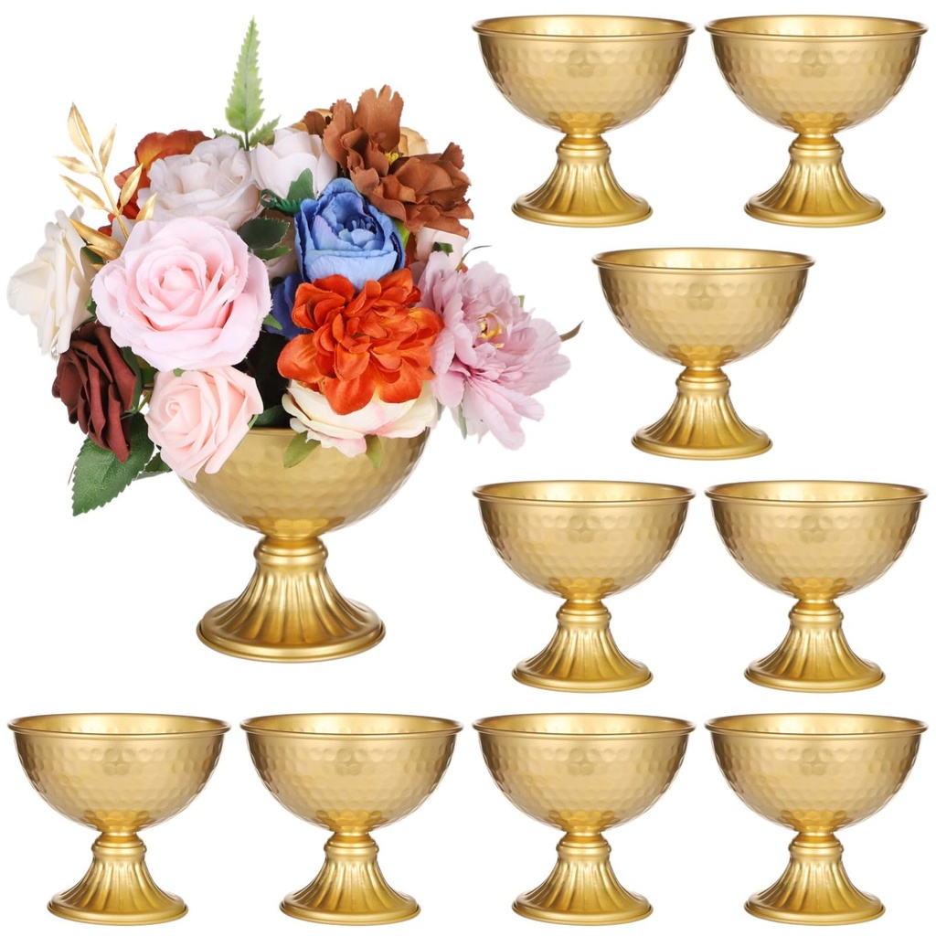 10 Pcs Gold Metal Vases 15.5 ?Ã¹ 12cm Vintage Small Flower Bowl for Table Centrepiece Urn V