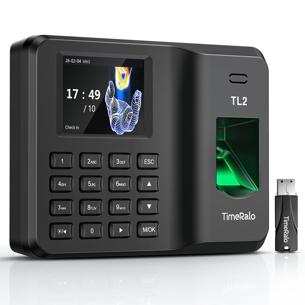 Clocking in Machine for Small Business with USB Data Transfer, Biometric Time Clock for Emp