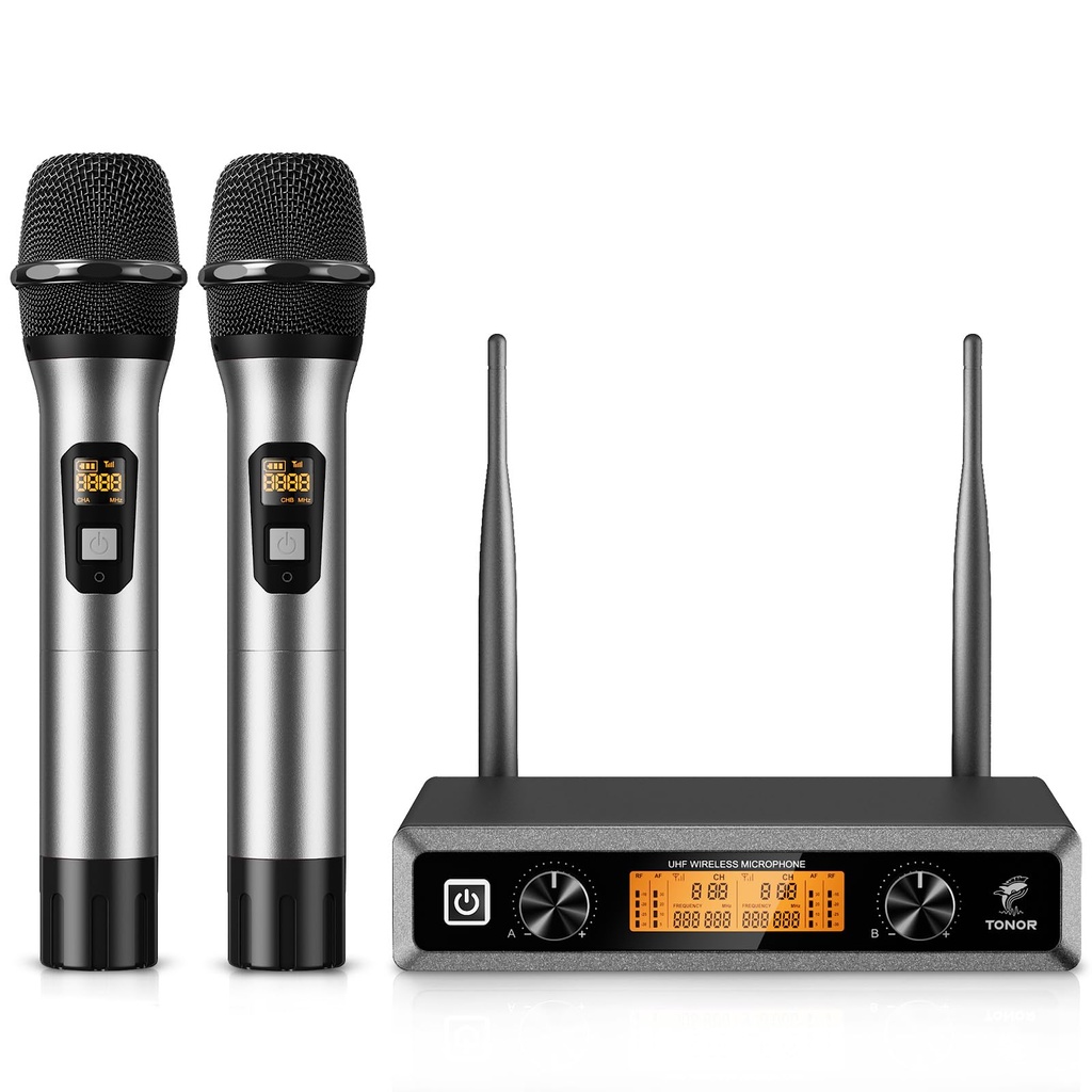 TONOR TW820 Wireless Microphones, Metal Dual Professional UHF Cordless Dynamic Mic, Handheld