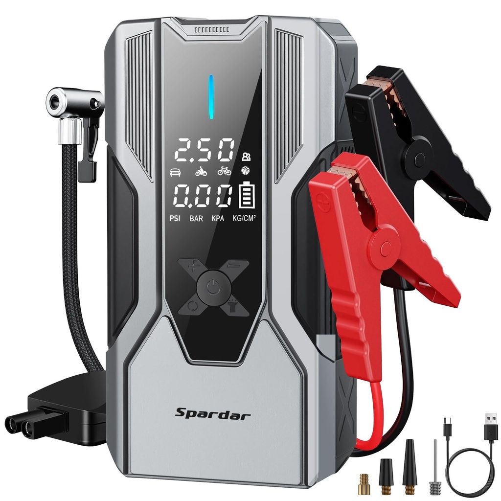Spardar 8000A Jump Starter Power Pack, 150 PSI, 12V (for all Gasoline and 10L Diesel Engines