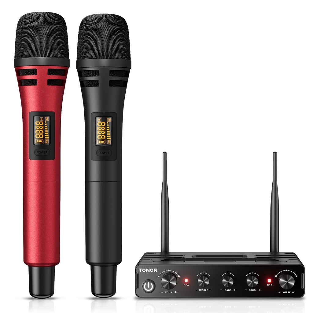 TONOR TW350 Wireless Microphones for Singing,UHF Handheld Dynamic Karaoke Mics& Receiver 