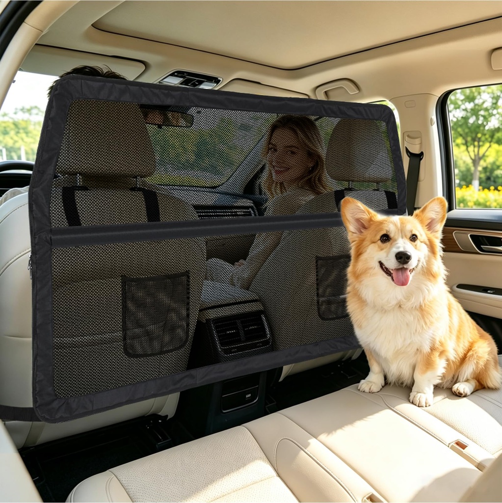 LIROPAU Dog Car Divider Barrier Net, Universal Fit Dog Barrier for Backseat & Trunk