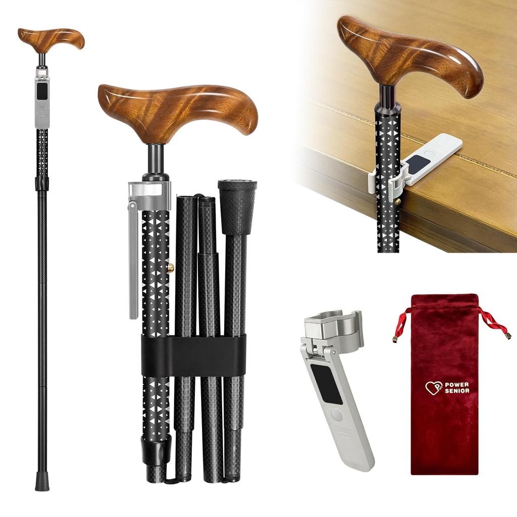 POWER SENIOR Foldable Walking Stick with Anti-Lost Tracker Ã¢Â€Â“ Carbon Fiber Walking Cane