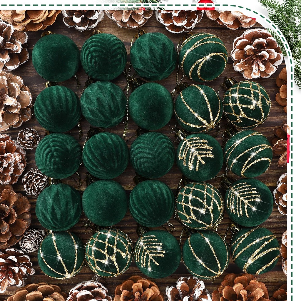 Namalu Lavender 24 Pcs 1.57 Inches Velvet Ornaments for Christmas Tree Decor, Mini Flocked C