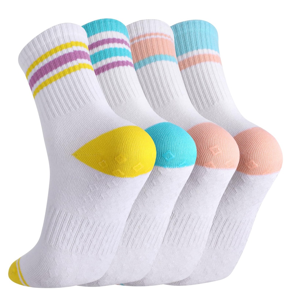 Zuimei 4 Pairs Yoga Grip Socks for Women,Pilates Non-Slip Socks,4-7 Ladies Crew Grip Sock f