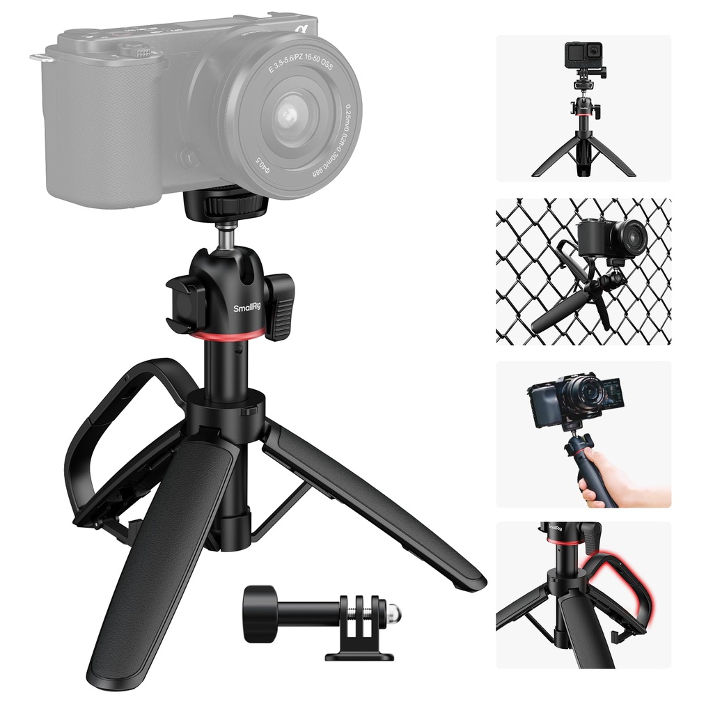SMALLRIG Portable Mini Desktop Tripod, Tabletop Tripod in Carabiner Shape with 360° 