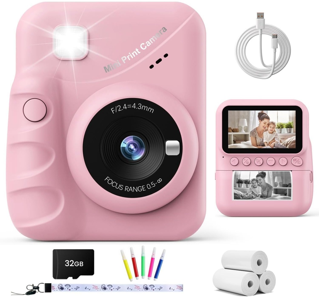 TIATUA Kids Camera Instant Print, 3.0" HD Screen 48MP Instant Camera for Kids with 32G Card