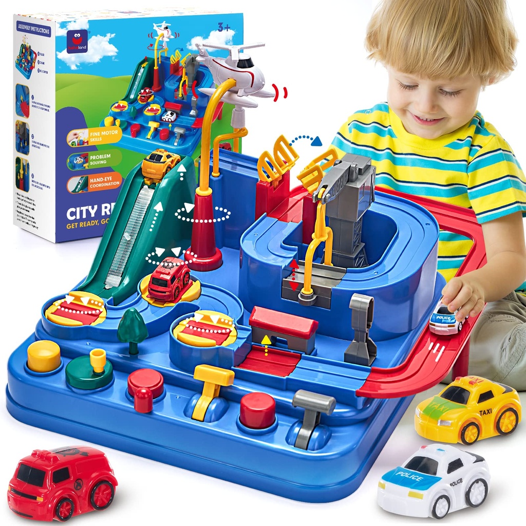 hahaland Kids Toys for 3 Year Old Boys Car Race Track Boys Toys Age 3 4, Adventure Vehicles