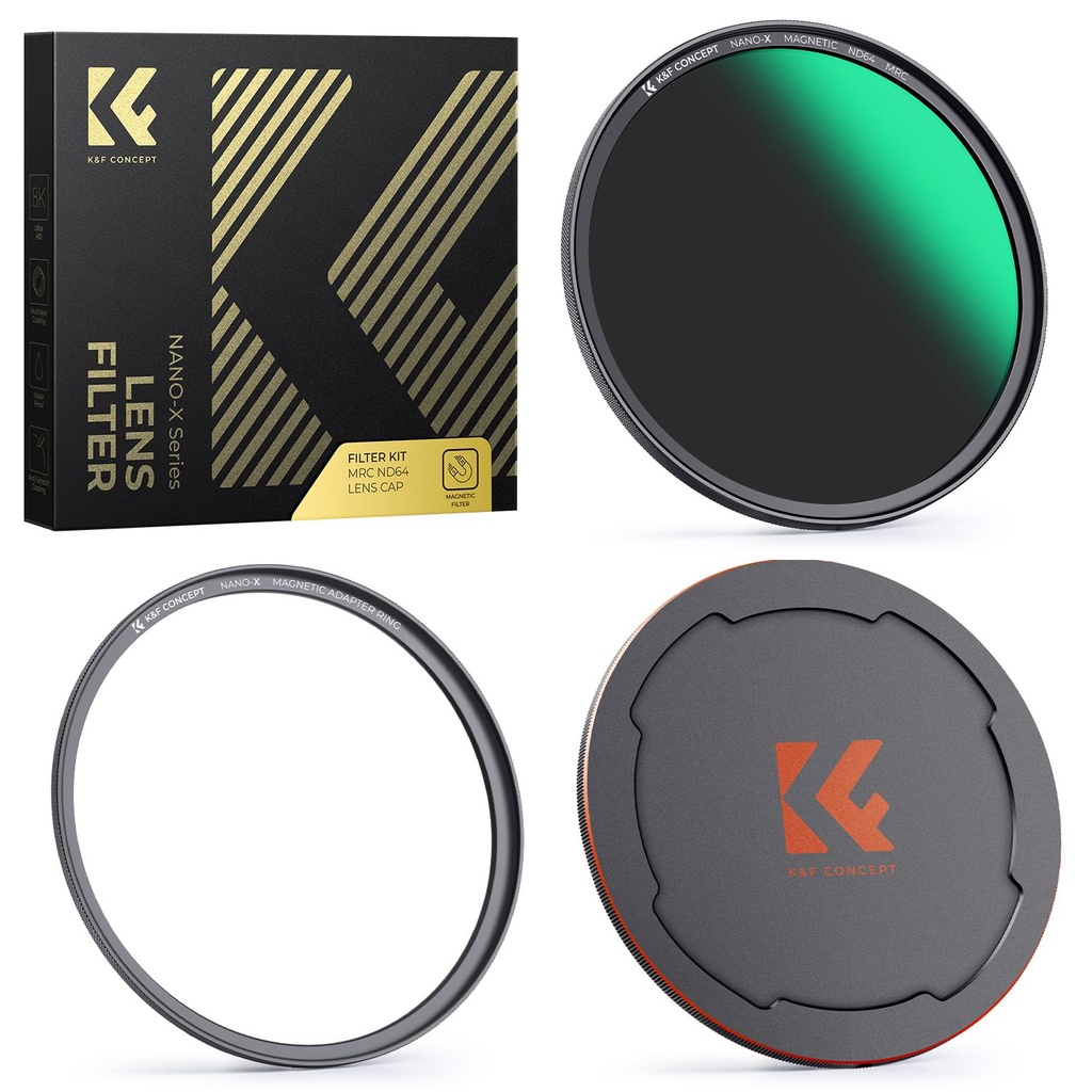 K&F CONCEPT 72mm Magnetic ND64 Filter Kit +Adapter Ring+ Magnetic Lens Cap, Quick Switch