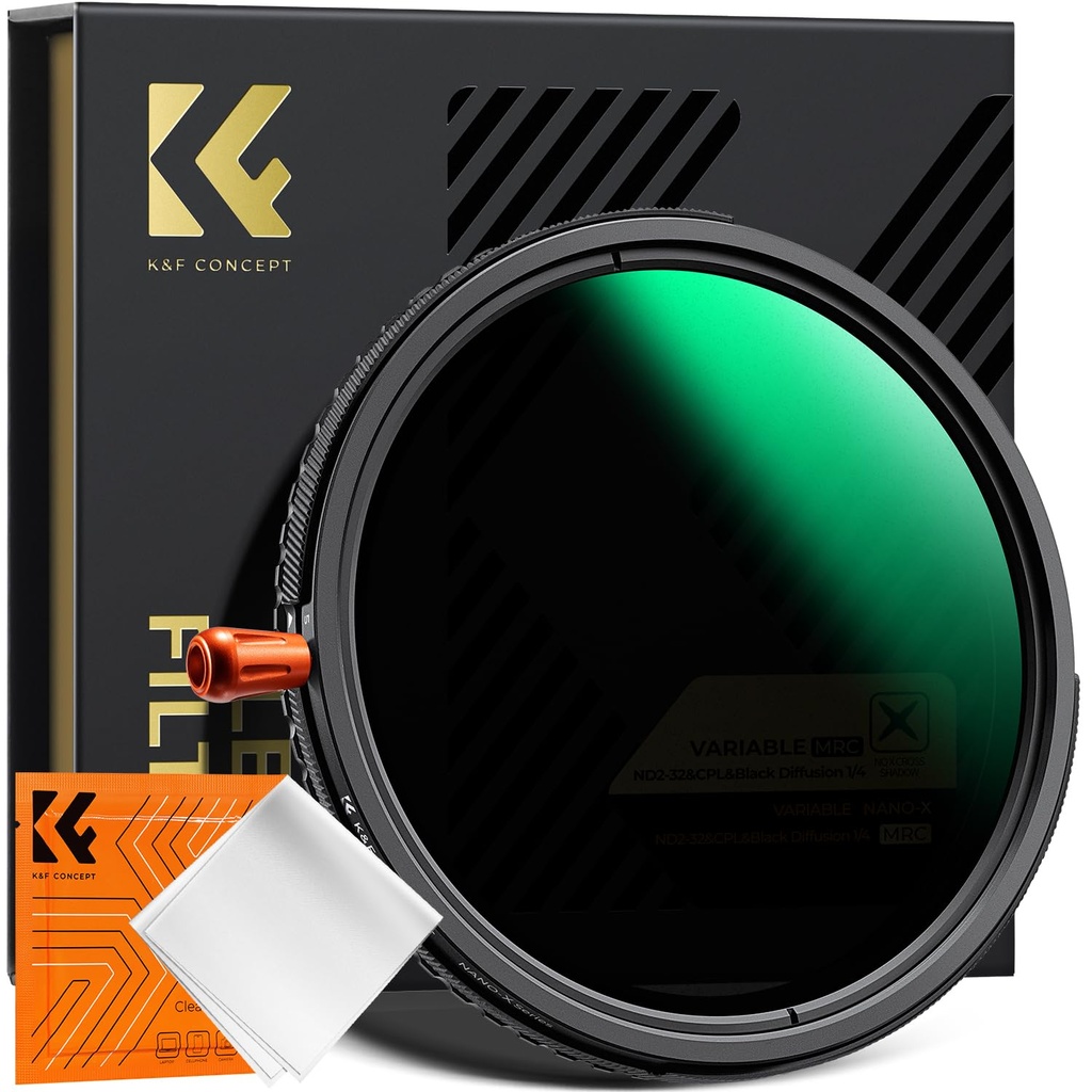 K&F CONCEPT 46mm 3in1 ND & CPL & Black Diffusion 1/4 Filter, Variable ND2-32 Polarising