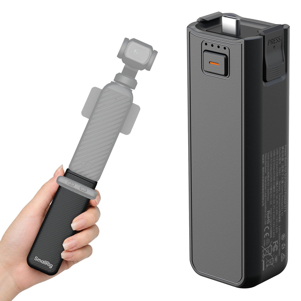 SMALLRIG Osmo Pocket 4P/4/3 Battery Handle for DJI, 5000mAh Power Grip with 20W Fast Charging