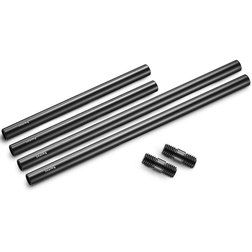 SMALLRIG 4PCS 15mm Rods Pack with 2PCS Threaded Rod Connectors, Come with 2 x 30cm(12") 