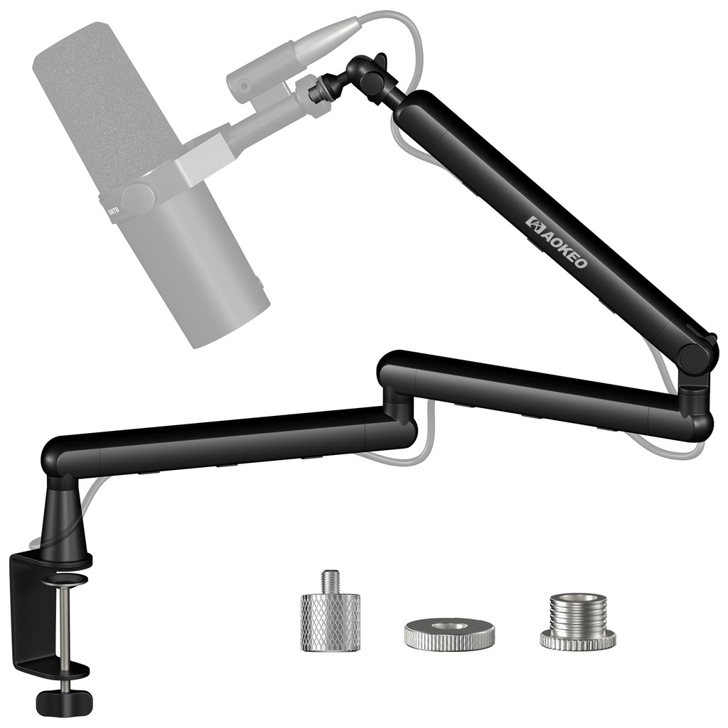 Microphone Arm,Aokeo AK-55i Desk Low Profile Mic Boom Arm Stand,Suitable For Blue Yeti,Snow