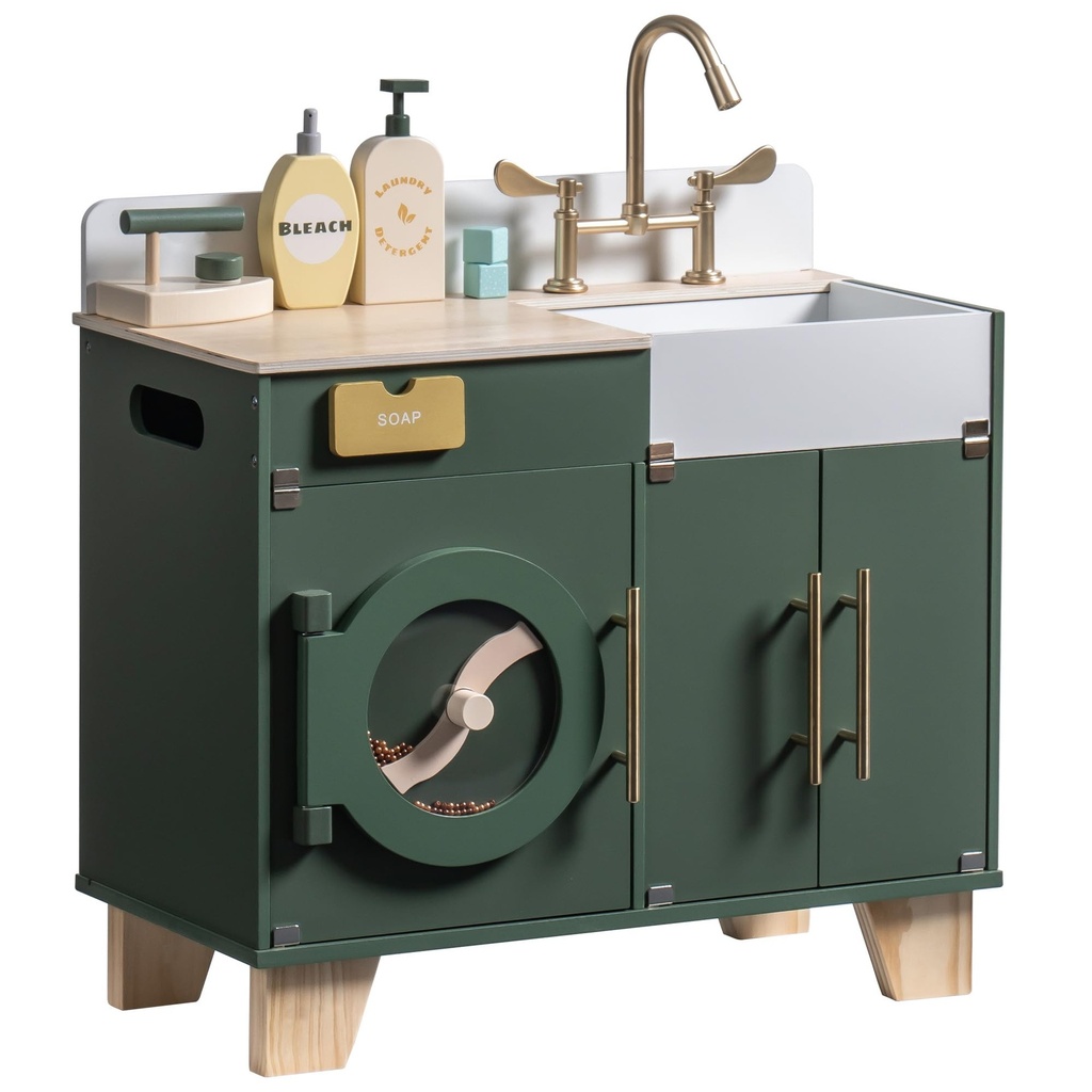 ROBOTIME Toy Washing Machine, Wooden Kids Washer and Dryer, Pretend Playset with Accessorie