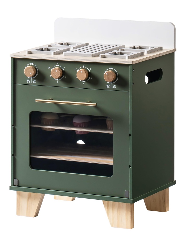 ROBOTIME Vintage Wooden Toy Kitchen Oven for Kids, Pretend Play Oven with Push-Pull Baking