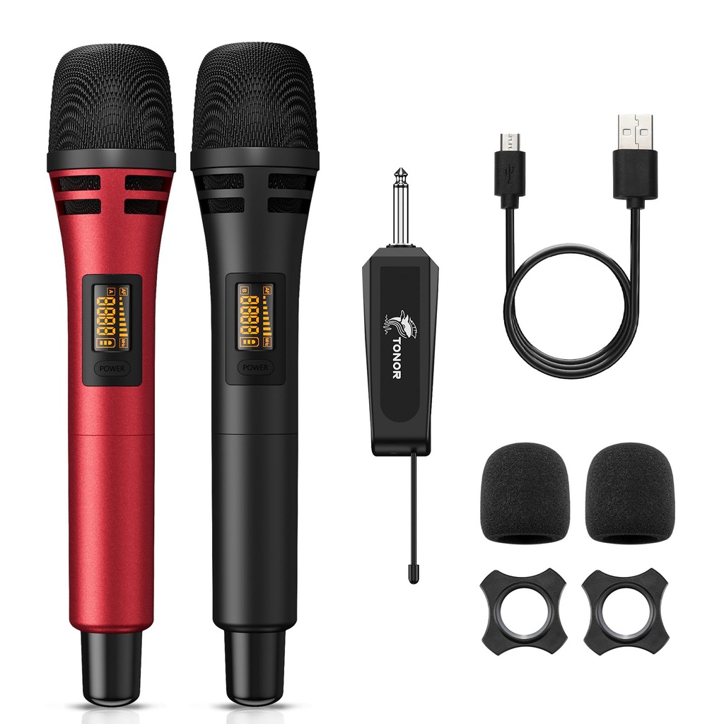 TONOR Wireless Microphones, UHF Cordless Handheld Dynamic Mics with 6.35mm Rechargeable Rec