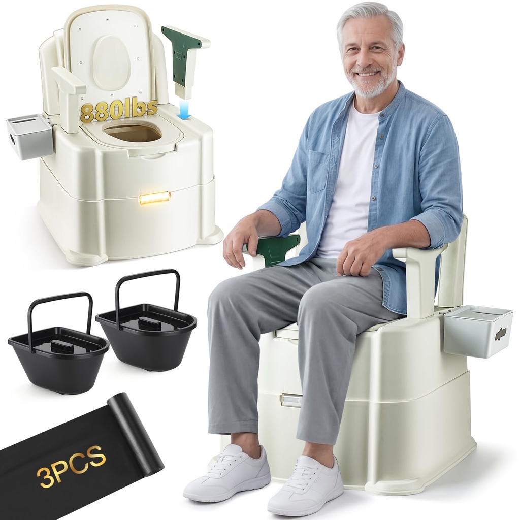 Bedside Commode, Portable Toilet for Adults, Commode Chair for Toilet with Arms, Height Adj