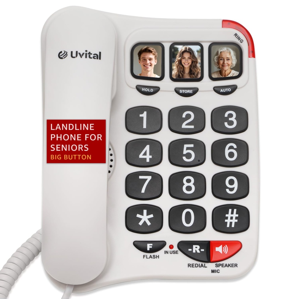 Big Button Telephone with Loud Volume, Uvital Speed Dialing Landline 