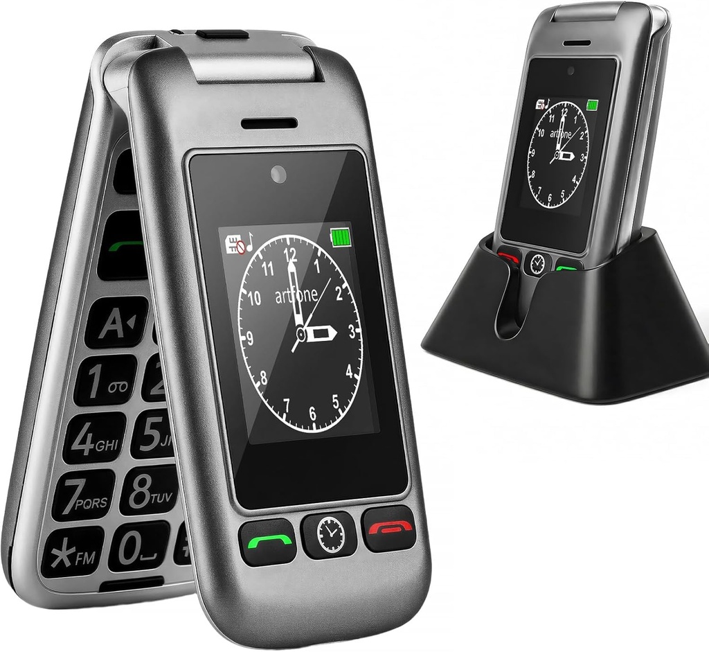 artfone G6 4G Flip Phone for Seniors, Unlocked with Dual Screens, Time Reporting, Speed Dial