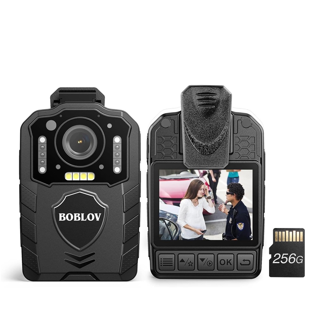 BOBLOV KJ25 Body Camera 256GB, 1080P Bodycam with Audio, Built-in 3000mAh Large Battery 