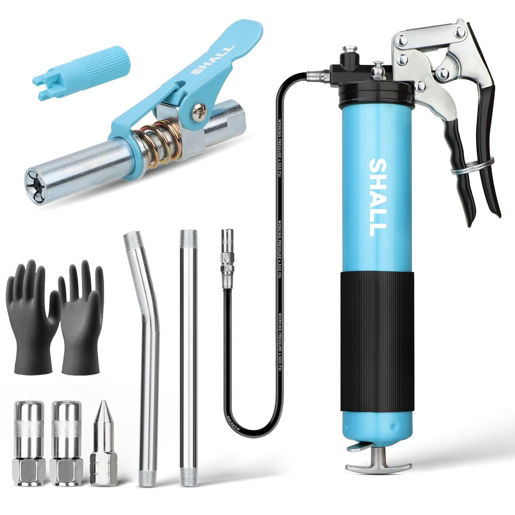 SHALL Grease Gun, 7000 PSI Heavy Duty Pistol Grip Kit w/Grease Gun Coupler