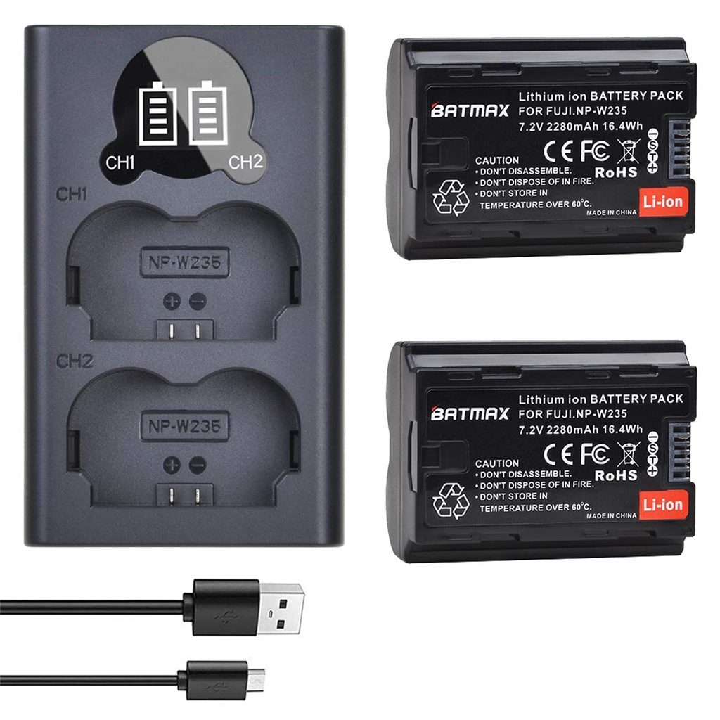 Batmax 2 Pcs NP-W235 Replacement Battery and Dual Charger with Type C Port Compatible with